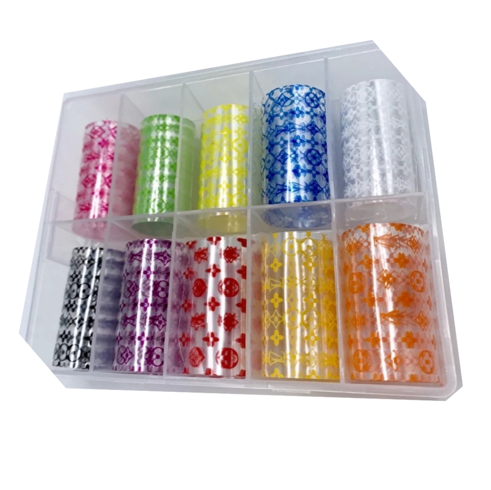 Luxury Designer Nail Art Transfer Foil (10 Rolls/Pcs) Multicolor LV Design